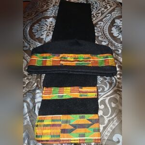 NWT Handcrafted Men's Kente Print Fleece Scarf And Hat Set.